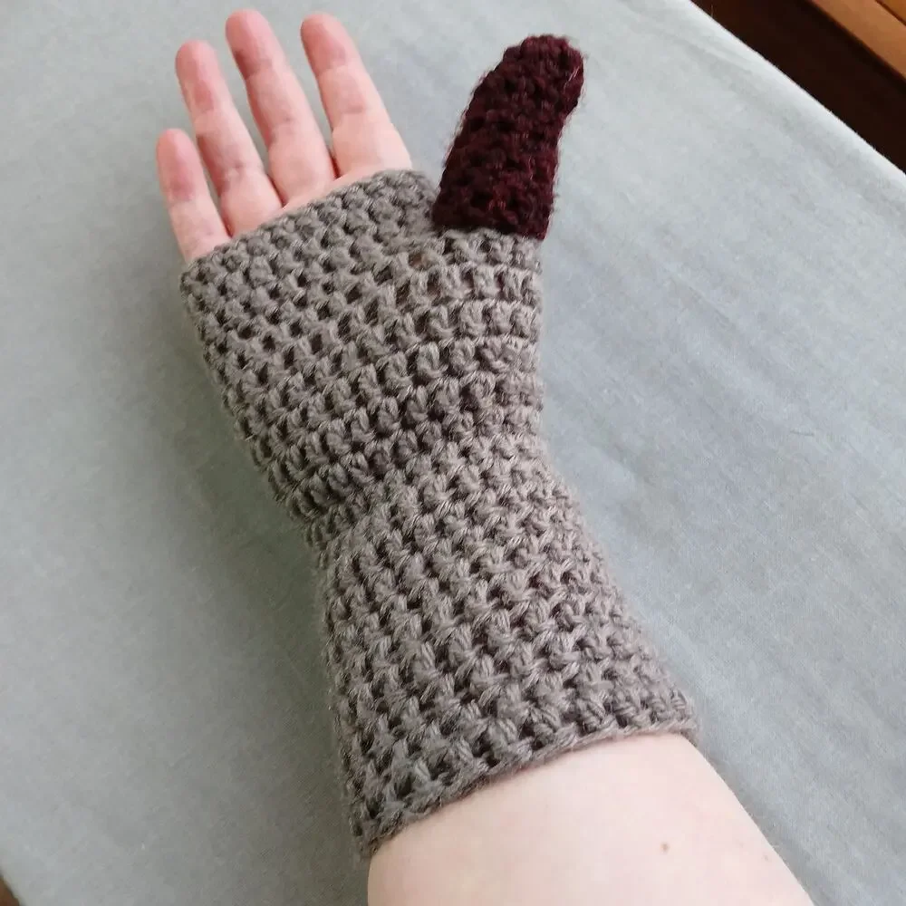 Convertible Crochet Fingerless Mitten Gloves adult size two-tone neutral premade